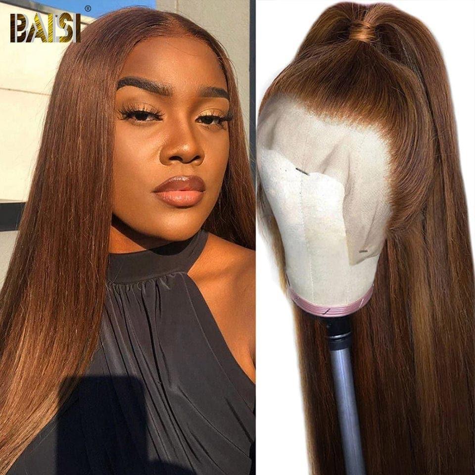 BAISI Achetez 2 perruques minimum au prix d'usine fournisseur 13x4 Lace Frontal Perruque Lisse Marron #4 En 100% Cheveux Humains (Pas Besoin de Code)