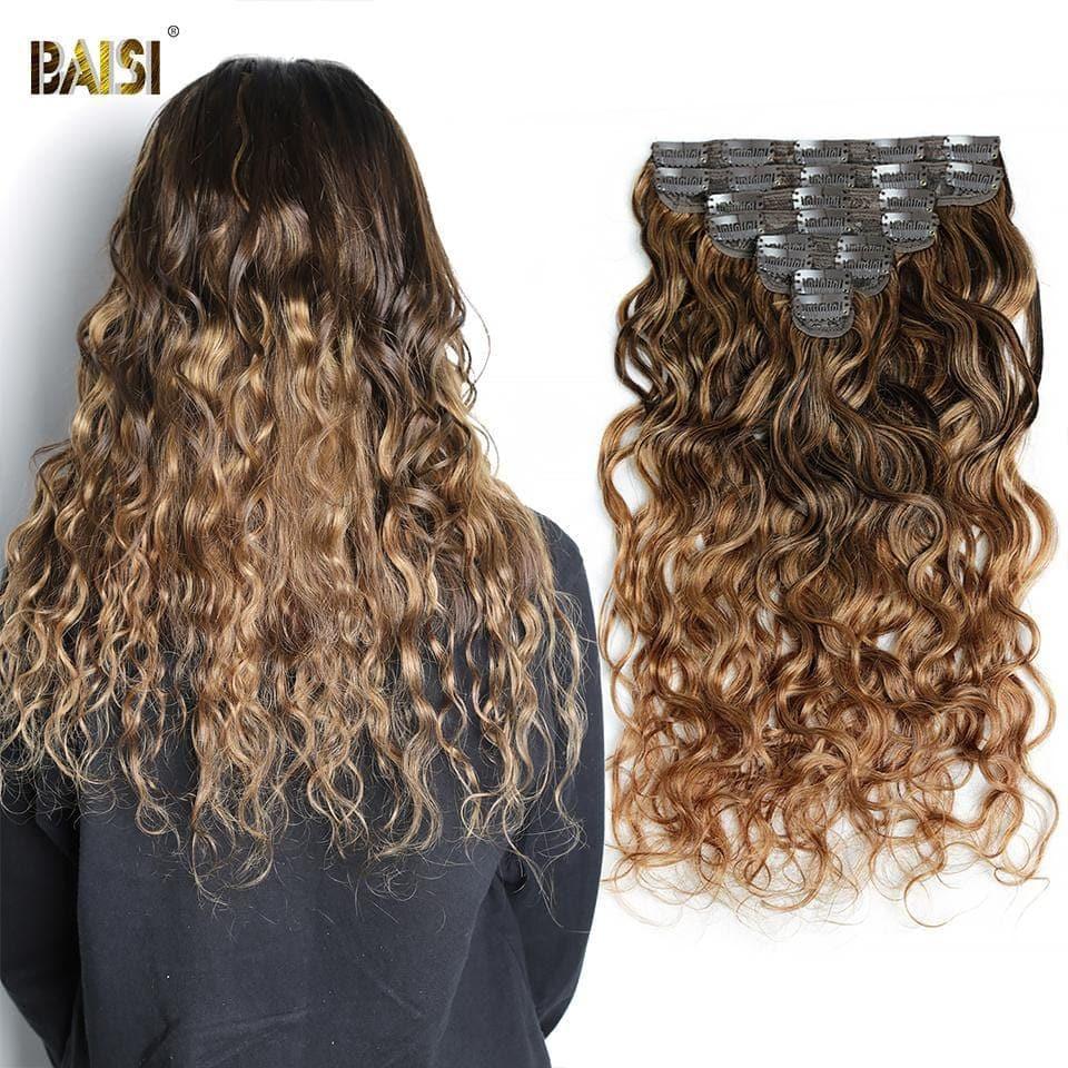 BAISI Extensions À Clips F#4-T#30-#30 Body Wave En 100% Cheveux Humains 8 Pièces et 120G Par Lot