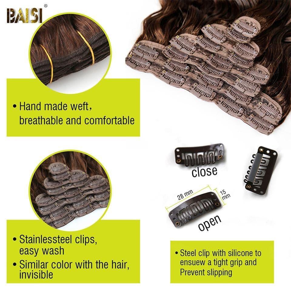 BAISI Extensions À Clips #4 Body Wave En 100% Cheveux Humains 8 Pièces et 120G Par Lot