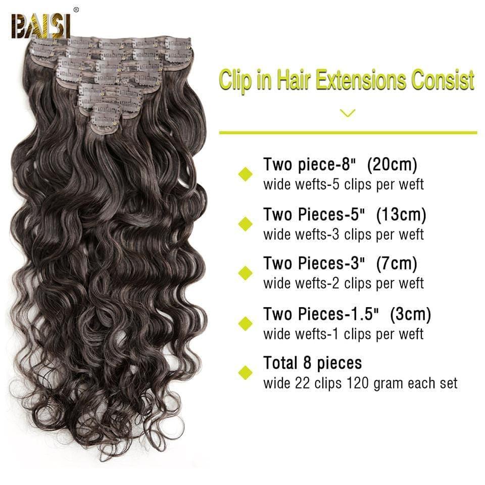 BAISI Extensions À Clips #2 Body Wave En 100% Cheveux Humains 8 Pièces et 120G Par Lot
