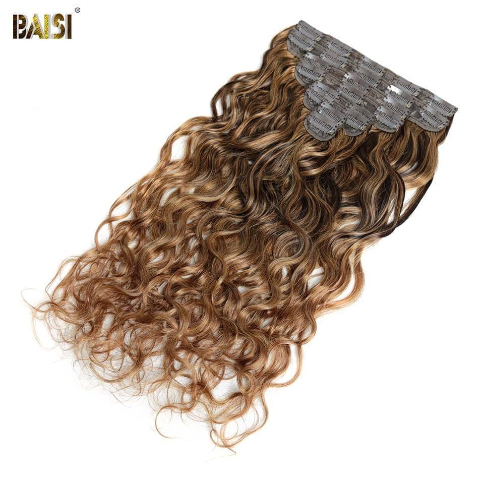 BAISI Extensions À Clips F#4-T#30-#30 Body Wave En 100% Cheveux Humains 8 Pièces et 120G Par Lot