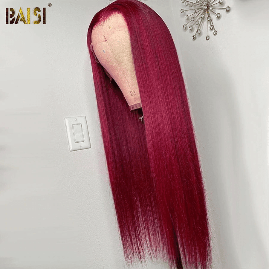 BAISI Achetez 2 perruques minimum au prix d'usine fournisseur 13x4 Lace Frontal Perruque Lisse Rouge Foncé ou 2X6 lace 99J# de luxe SDD straight 20 pouces en 100% Cheveux Humains (Pas Besoin de Code)