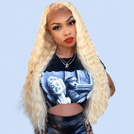 BAISI Perruque Personnalisée Blonde 613# Bouclée Deep Wave Peruque De Haute Qualité, Livraison Gratuite