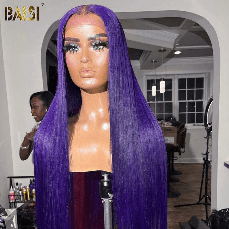 BAISI Achetez 2 perruques minimum au prix d'usine fournisseur 13x4 Lace Frontal Perruque Lisse Violet Sans Colle Lace déjà couper Facile à Porter ou 13X4 lace en Couleur marron mix miel 20 pouces 175€ En 100% Cheveux Humains (Pas Besoin de Code)
