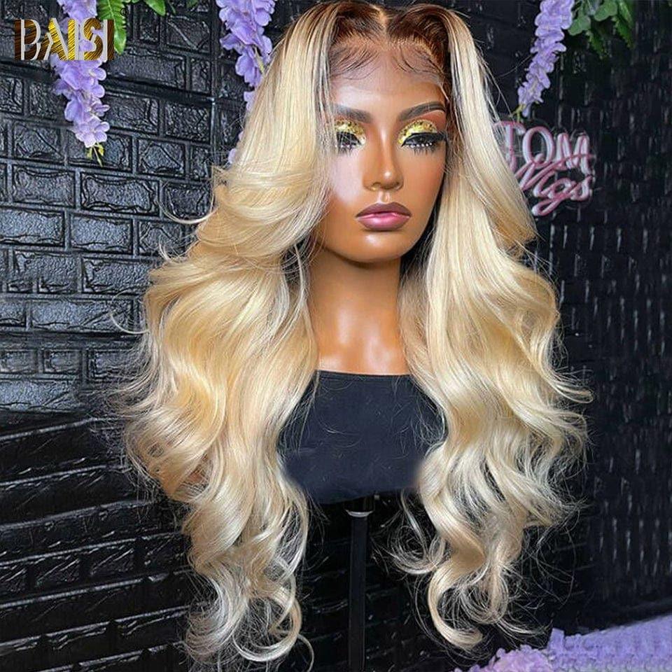 BAISI Achetez 2 perruques minimum au prix d'usine fournisseur 13X4 Frontal Perruque Body Wave En Blonde Avec Racines Marron #4#613 En 100% Vrais Cheveux Humains (Pas Besoins De Code)