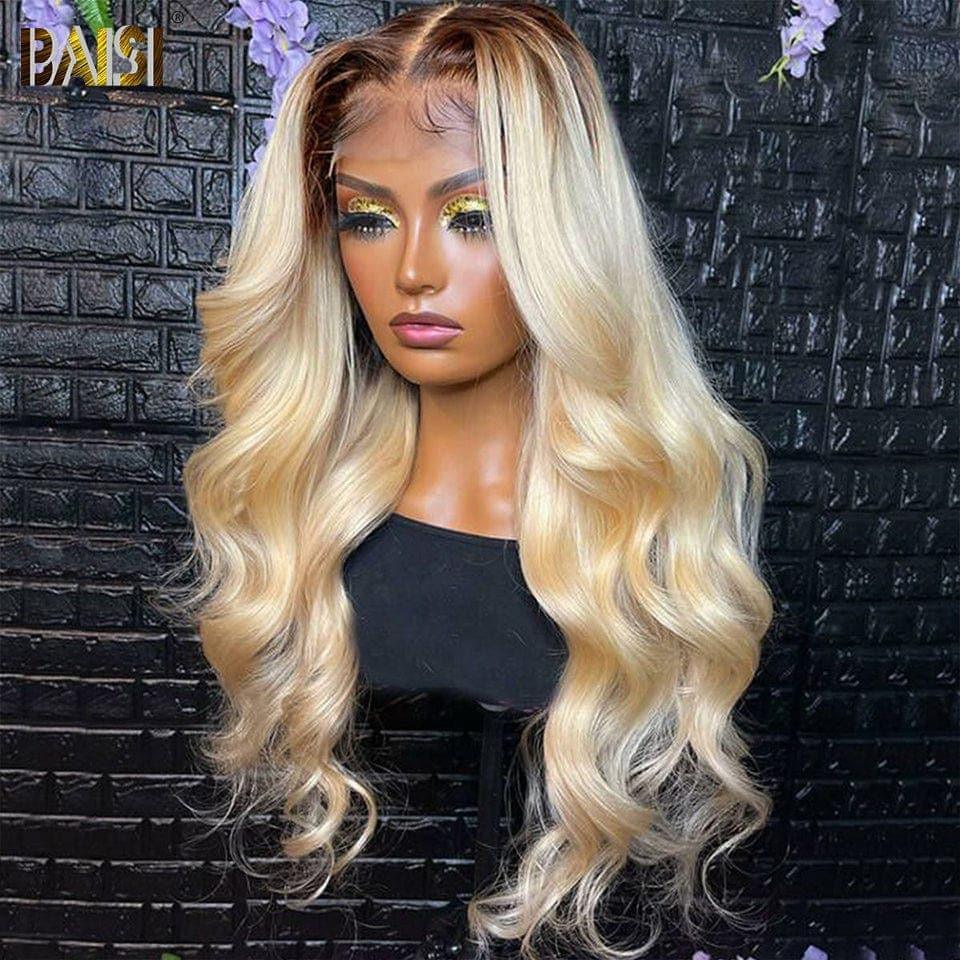 BAISI Achetez 2 perruques minimum au prix d'usine fournisseur 13X4 Frontal Perruque Body Wave En Blonde Avec Racines Marron #4#613 En 100% Vrais Cheveux Humains (Pas Besoins De Code)