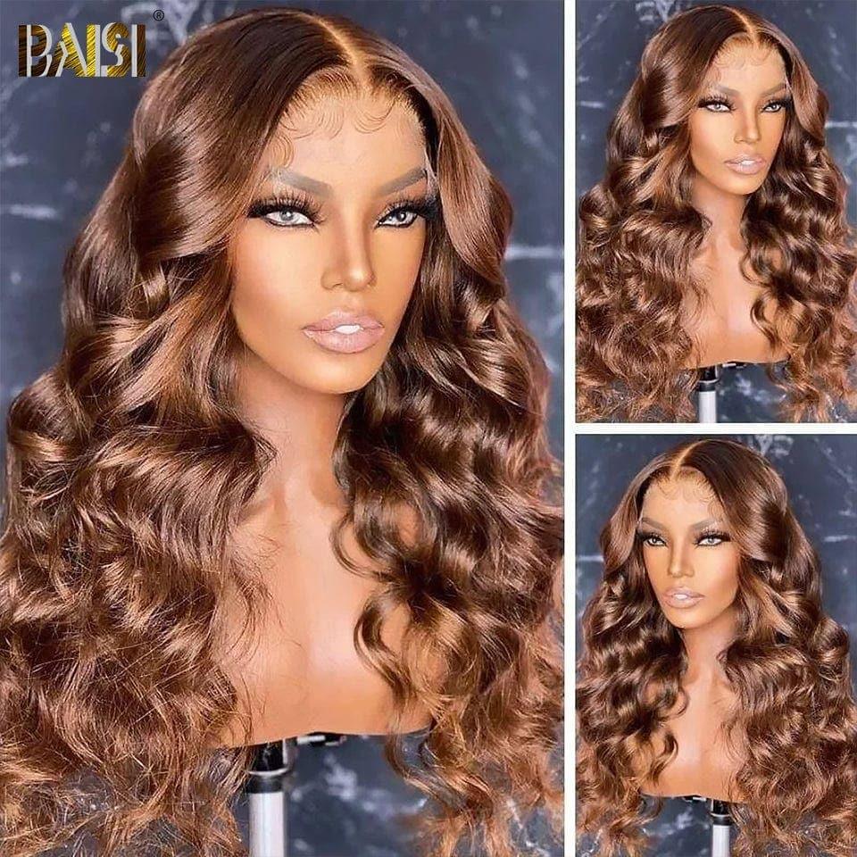 BAISI 13x4 Lace Frontal Perruque Loose Wave Marron #4 en 100% Cheveux Humains