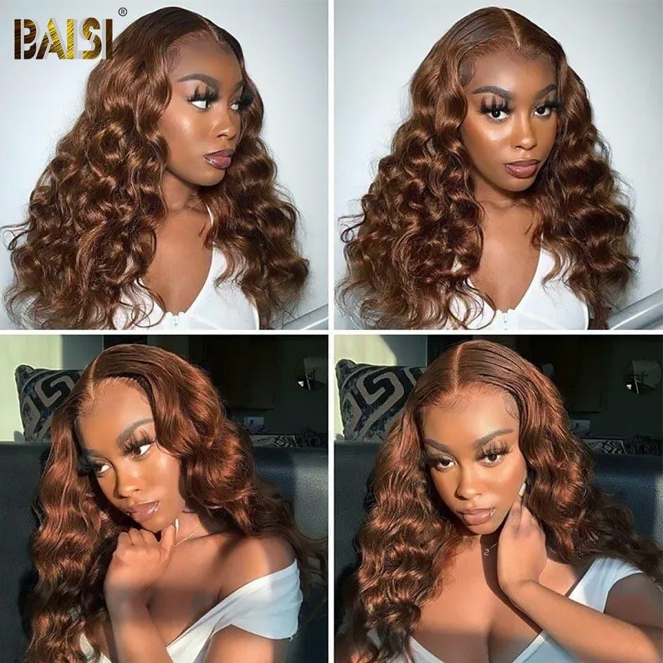 BAISI 13x4 Lace Frontal Perruque Loose Wave Marron #4 en 100% Cheveux Humains