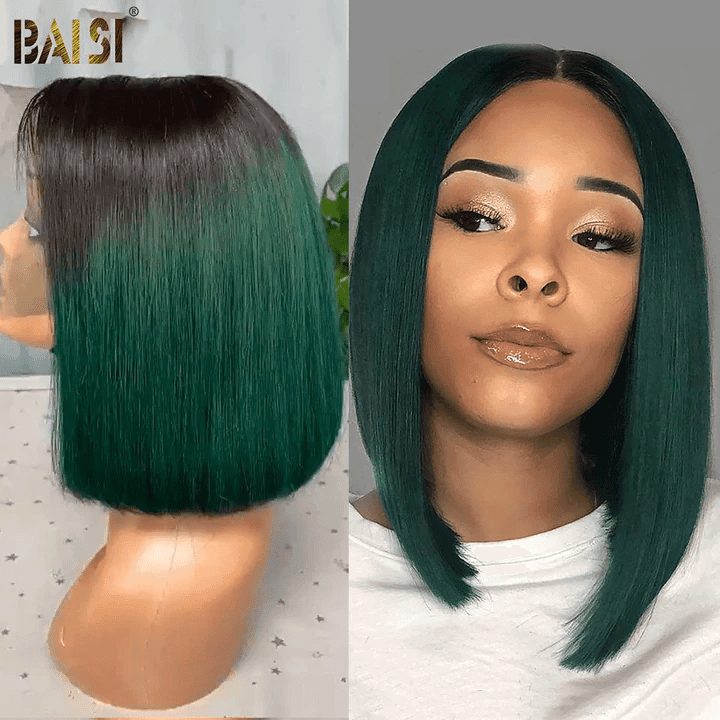BAISI Achetez 2 perruques minimum au prix d'usine fournisseur 13X4 Perruque lisse 1B Vert En 100% Cheveux Humains Pré-plucked Pas Besoin de Colle en 100% Raw Hair Lace déjà couper (Pas Besoin de Code)