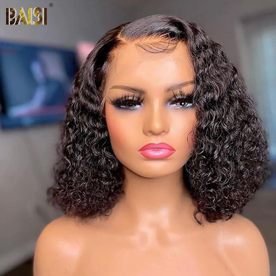 BAISI Achetez 2 perruques minimum au prix d'usine fournisseur en France TVA 0€ 48H arrivé  13x4 Frontal Bob Perruque Bouclée Curly 100% Cheveux Humains (Pas Besoins De Code)