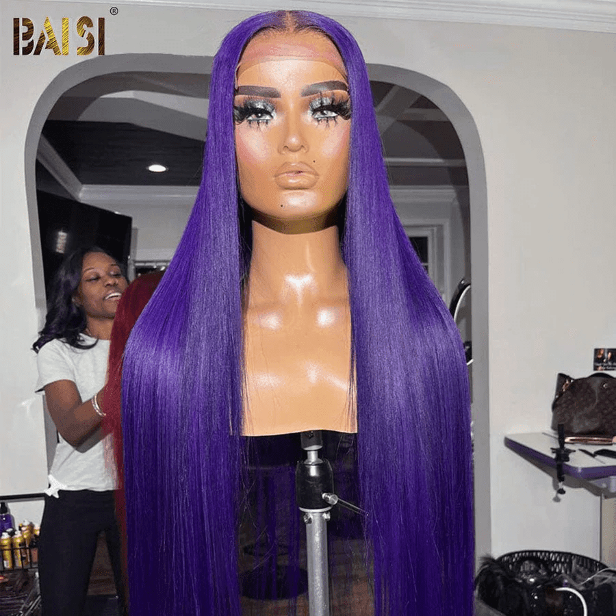 BAISI Achetez 2 perruques minimum au prix d'usine fournisseur 13x4 Lace Frontal Perruque Lisse Violet Sans Colle Lace déjà couper Facile à Porter ou 13X4 lace en Couleur marron mix miel 20 pouces 175€ En 100% Cheveux Humains (Pas Besoin de Code)