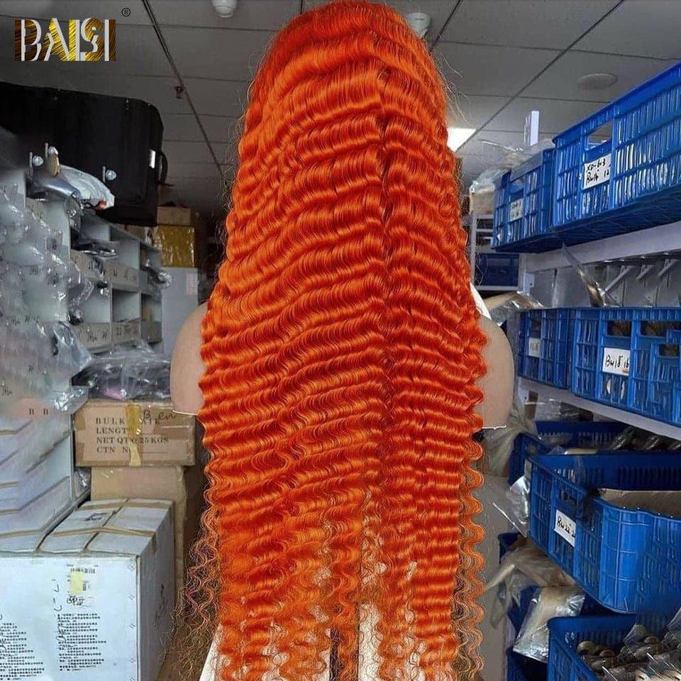 BAISI Achetez 2 perruques minimum au prix d'usine fournisseur 13x4 Lace Frontal Perruque Deep Wave Orange Sans Colle Lace déjà couper Facile à Porter en 100% Cheveux Humains (Pas Besoin de Code)