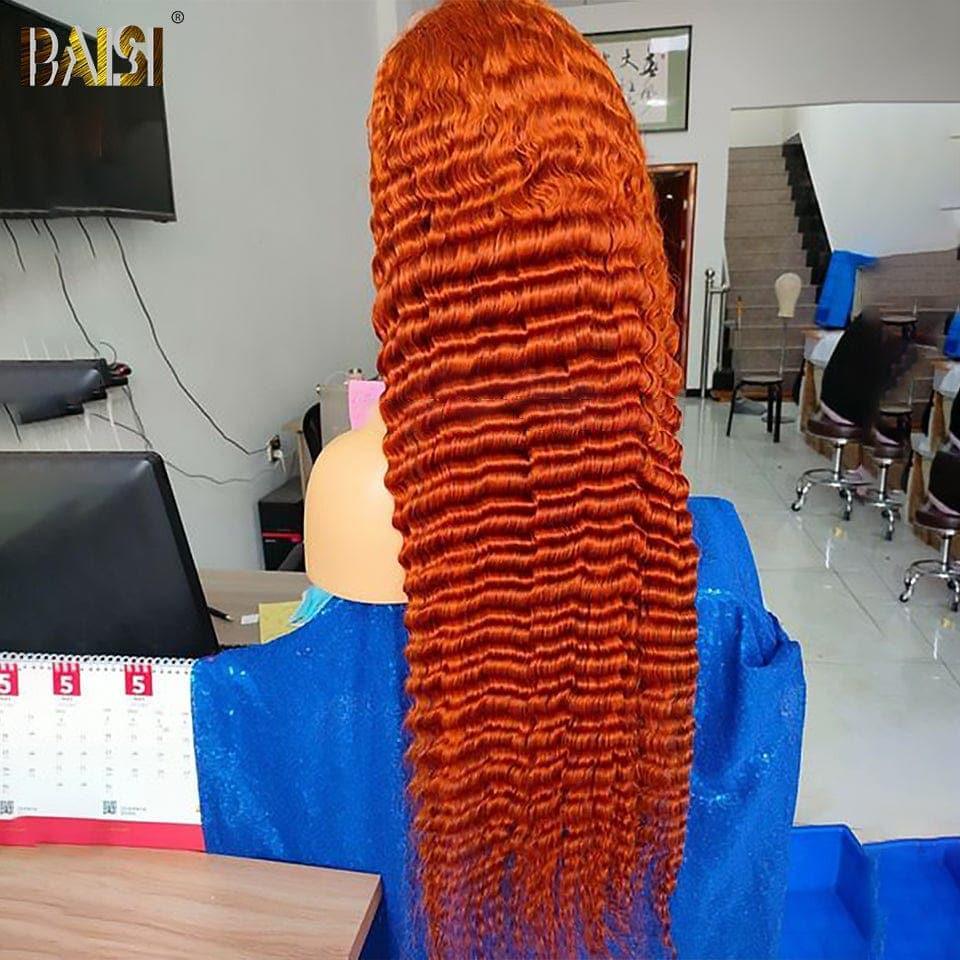 BAISI Achetez 2 perruques minimum au prix d'usine fournisseur 13x4 Lace Frontal Perruque Deep Wave Orange Sans Colle Lace déjà couper Facile à Porter en 100% Cheveux Humains (Pas Besoin de Code)