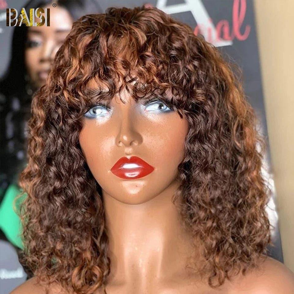BAISI  Perruque 13X4 lace frontal Lisse couleur Marron Mixte Miel 4/27# 18 pouce 99€ +1 FER Gratuite ou Bouclée Deep Wave avec Frange 12 Pouces en Couleur Mixte #4MIX#27