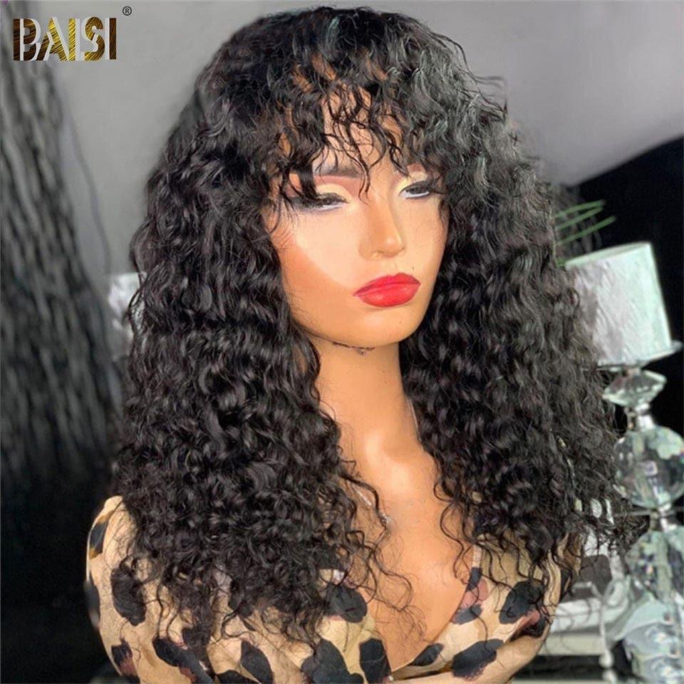 BAISI 4x4 closure perruque  Deep Wave avec frange coupe chinoise en 100% cheveux humains