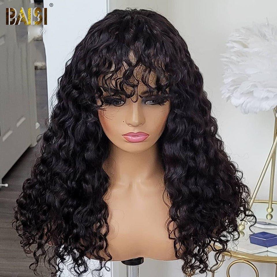 BAISI 4x4 closure perruque  Deep Wave avec frange coupe chinoise en 100% cheveux humains