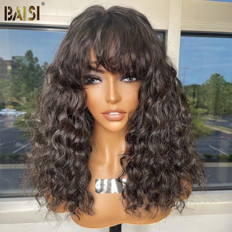 BAISI 4x4 closure perruque  Deep Wave avec frange coupe chinoise en 100% cheveux humains