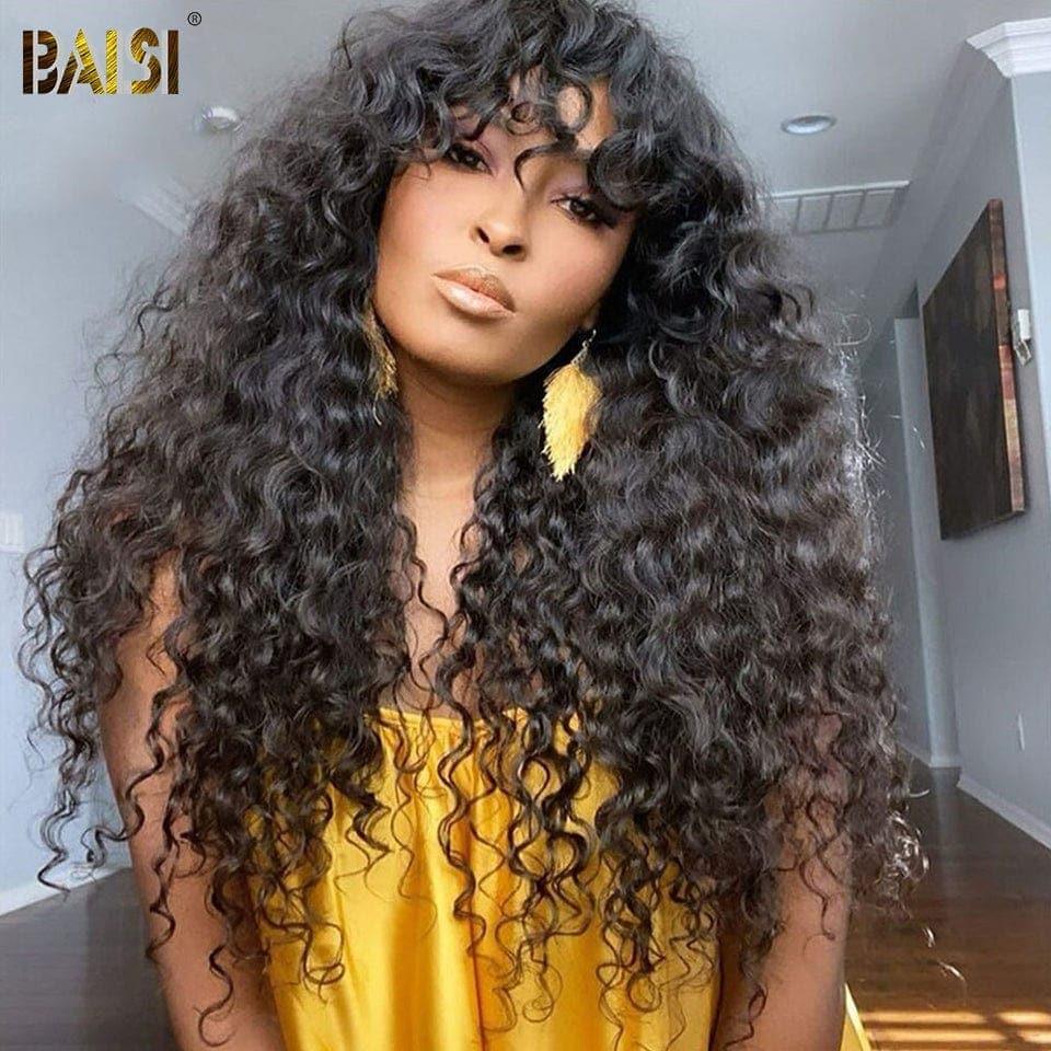 BAISI 4x4 closure perruque  Deep Wave avec frange coupe chinoise en 100% cheveux humains