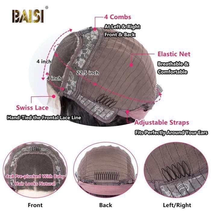 BAISI Peruca Closure HD 4*4 em 100% Cabelo Humano