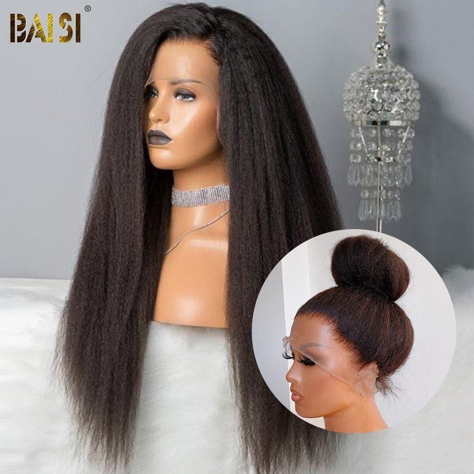 BAISI Bouclé Kinky Straight (Yaki) 13x4 Densité 250% avec frontale Perruque de luxe haute de gamme plus de 10 ans d' utilisation
