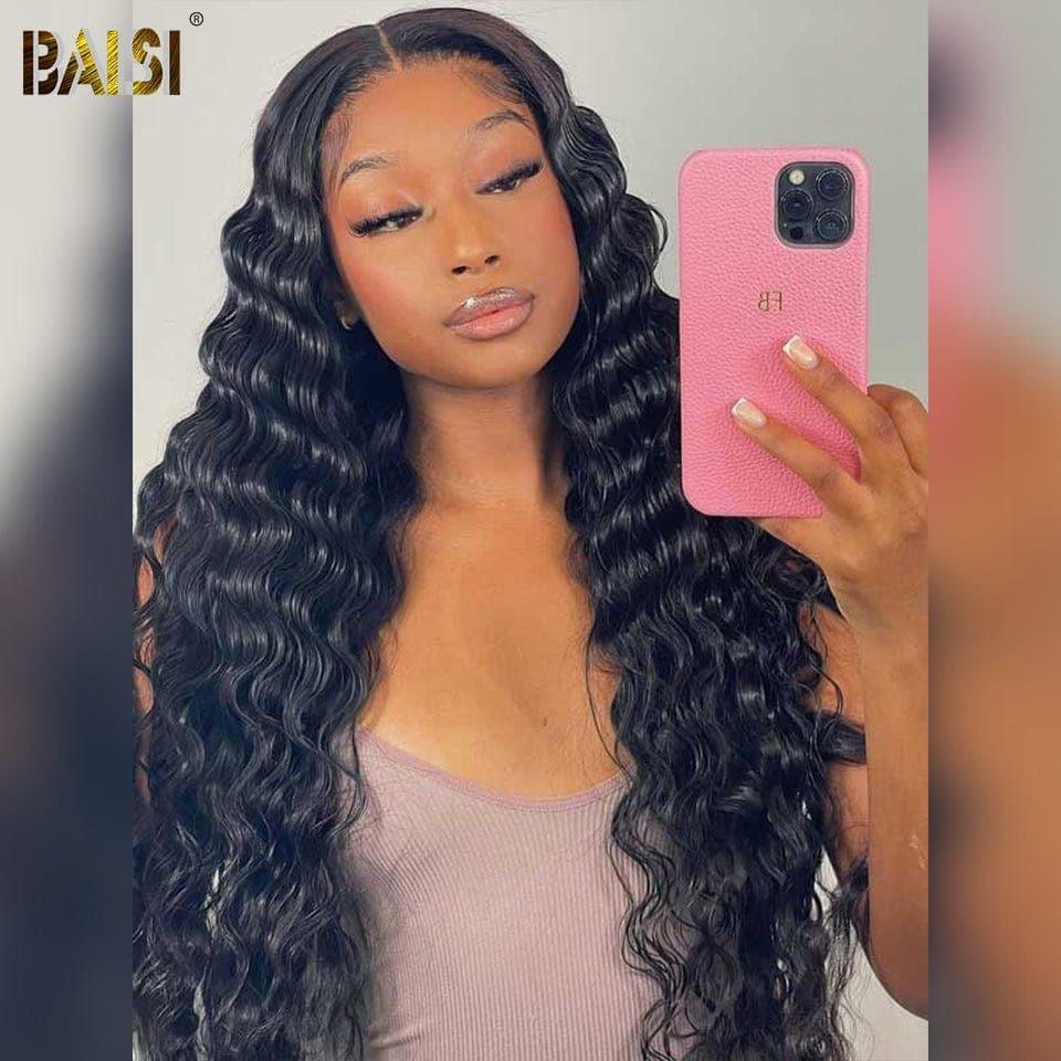 BAISI Peruca Longa Deep Wave Personalizada 250% Densidade 40 Polegadas