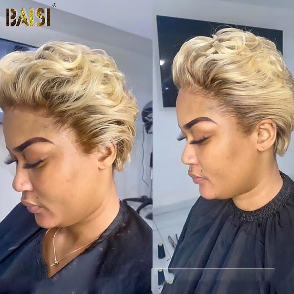 Parrucca bob a onda naturale frontale 13X4 BAISI colore # 4 # 613 in 100% veri capelli umani