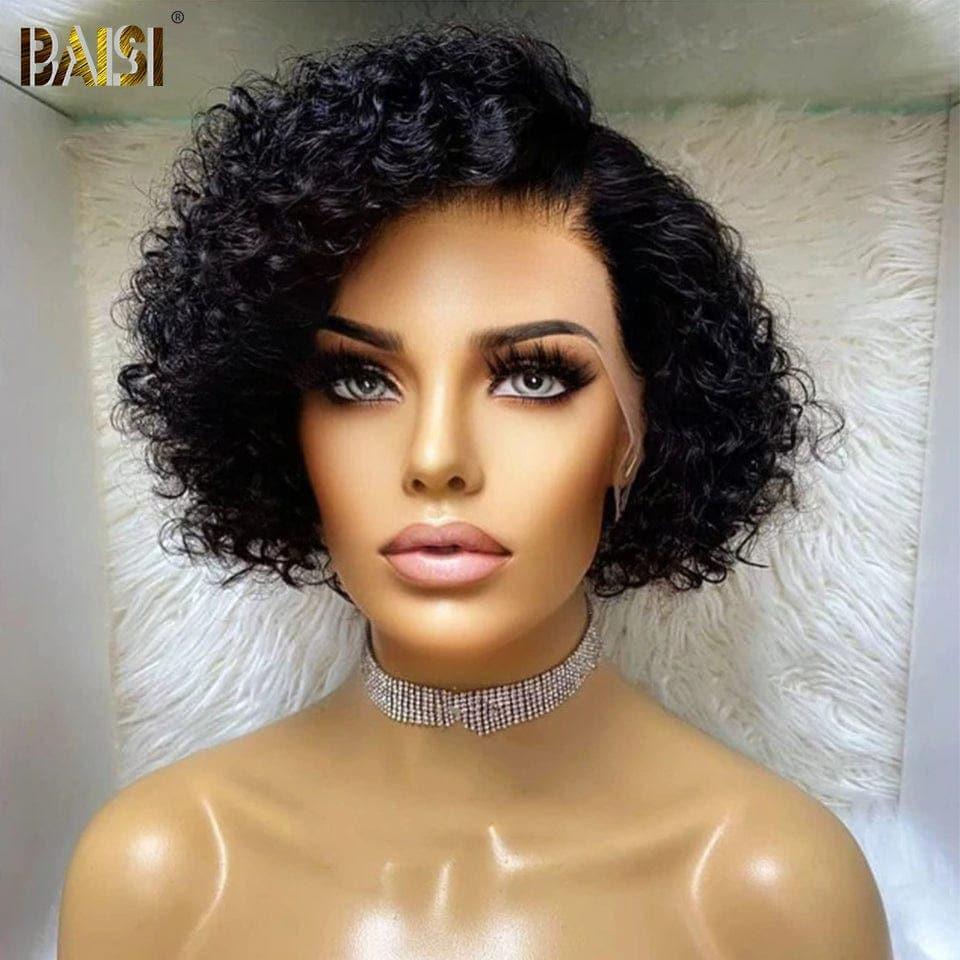BAISI Achetez 2 perruques minimum au prix d'usine fournisseur en France TVA 0€ 48H arrivé Perruque sans lace pixie Miel finger wave ou Curly Courte Avec La Raie De Côté 10 Pouces 100% Cheveux Humains (Pas Besoin de Code)
