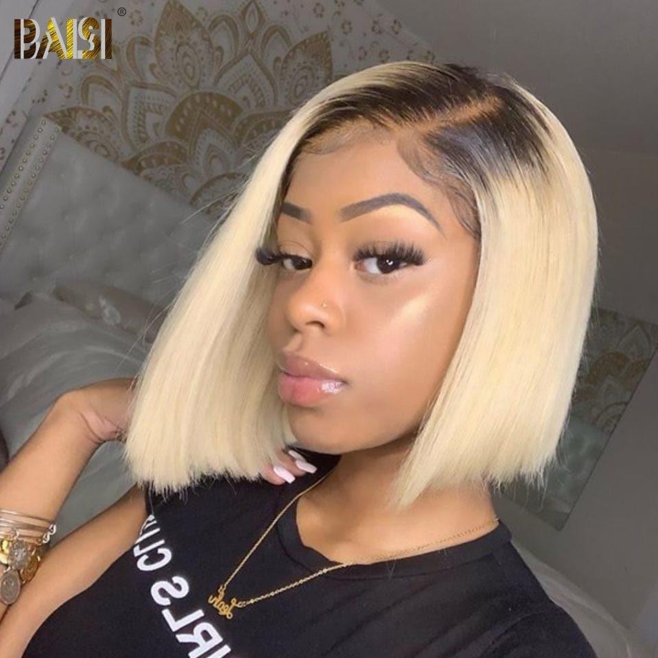 BAISI Achetez 2 perruques minimum au prix d'usine fournisseur 13X4 Perruque Carrée lisse Noir Blonde 1B#613 Pré-plucked Pas Besoin de Colle en 100% Raw Hair Lace déjà couper(Pas Besoin de Code)