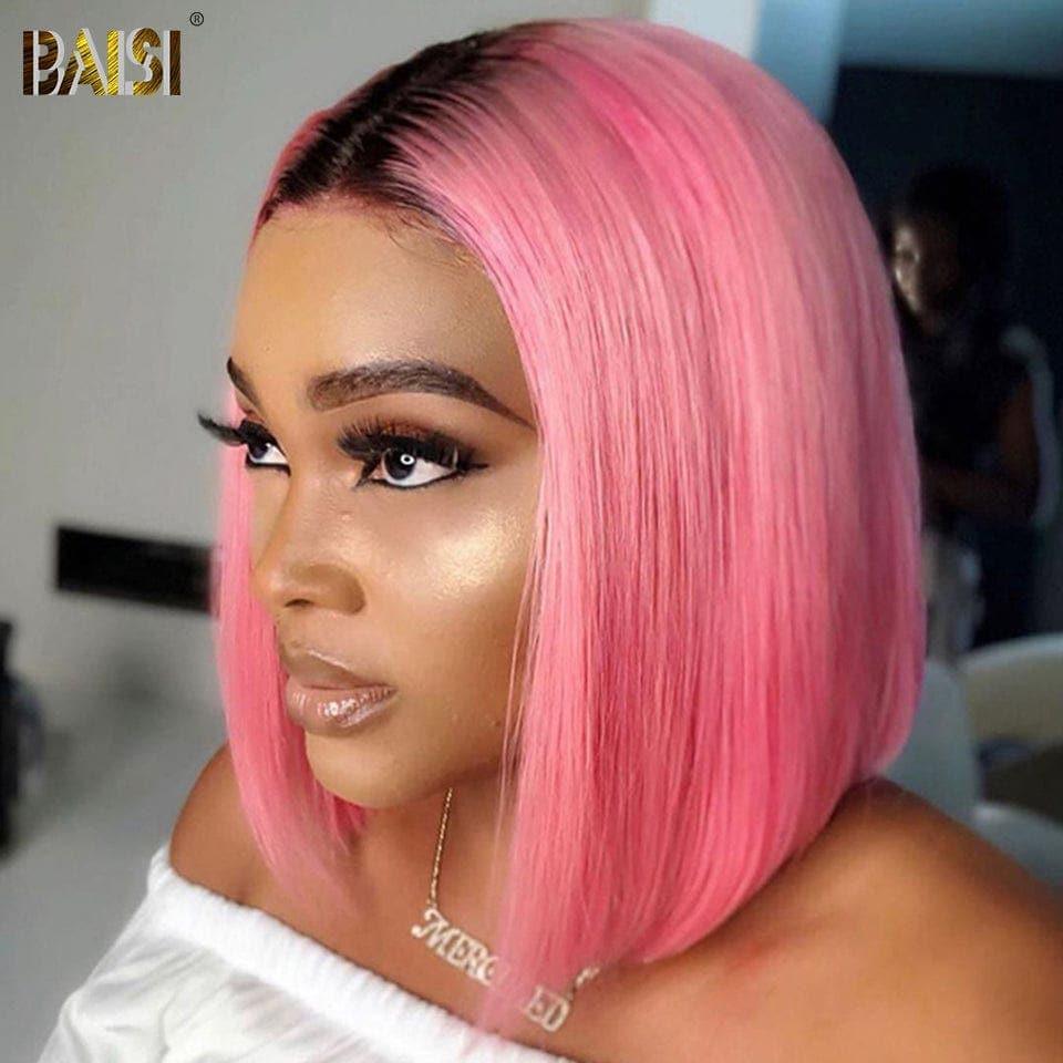 BAISI Achetez 2 perruques minimum au prix d'usine fournisseur 13X4 Perruque Carrée lisse Noir Blonde 1B#613 Pré-plucked Pas Besoin de Colle en 100% Raw Hair Lace déjà couper(Pas Besoin de Code)