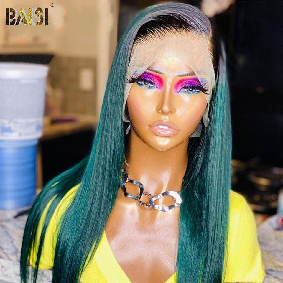 BAISI 13x4 Lace Frontal Perruque Lisse Emeraude en 100% Cheveux Humains