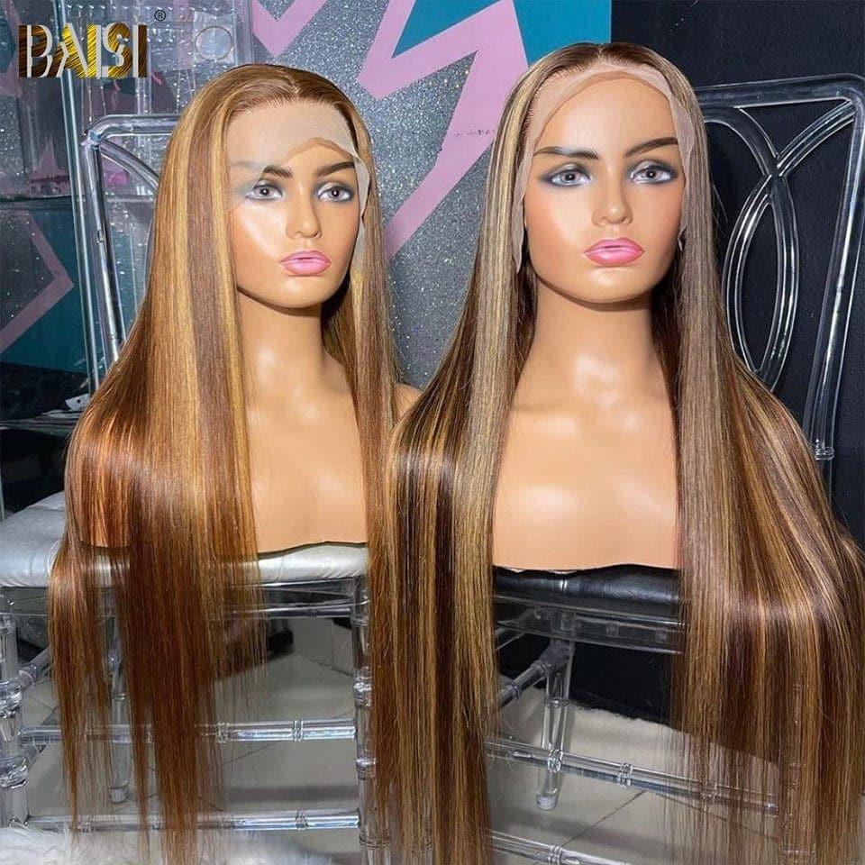 BAISI Morgane 13x4 Lace Frontal Perruque Lisse Miel #4MIX#27 en 100% Cheveux Humains B