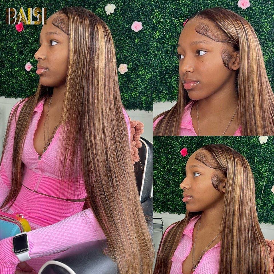 BAISI Morgane 13x4 Lace Frontal Perruque Lisse Miel #4MIX#27 en 100% Cheveux Humains B