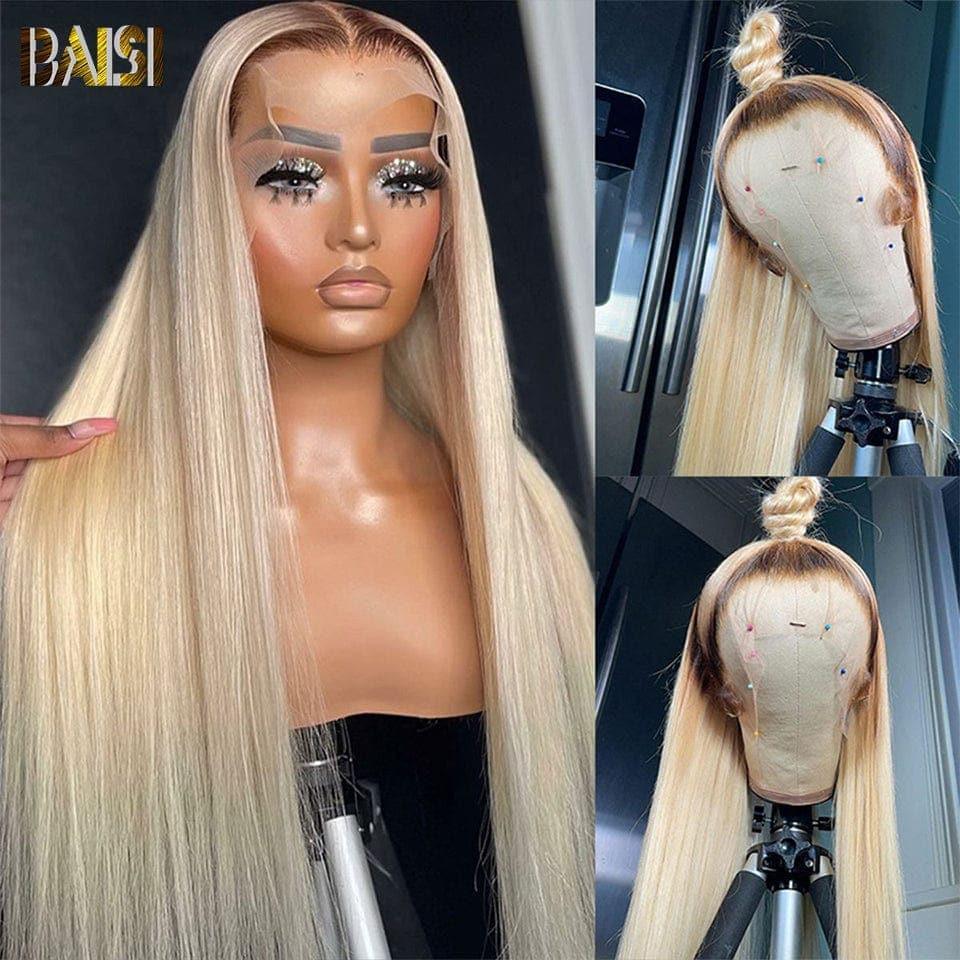 BAISI Acquista almeno 2 parrucche al prezzo di fabbrica fornitore 13X4 Frontal Parrucca Liscia Bionda con Radici Nere #4#613 in 100% Capelli Umani Veri (Nessun Codice Necessario)