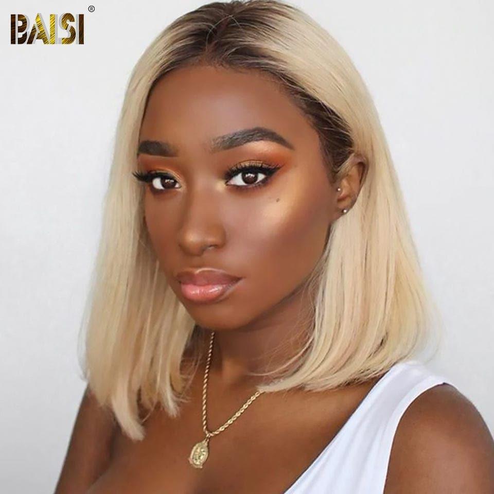 BAISI Achetez 2 perruques minimum au prix d'usine fournisseur 13X4 Perruque Carrée lisse Noir Blonde 1B#613 Pré-plucked Pas Besoin de Colle en 100% Raw Hair Lace déjà couper(Pas Besoin de Code)