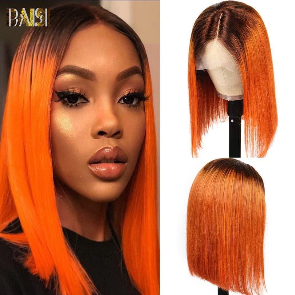 BAISI 1B#613 Peruca Bob lisa com frontal em renda, Bob cor laranja