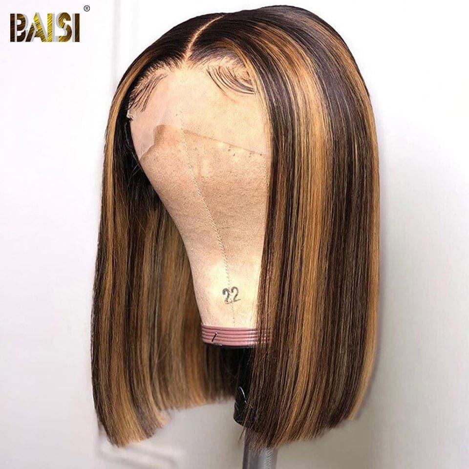 BAISI 4x4 closure BOB perruque lisse en couleur mixte P#4/#27 en 100% Cheveux Humains