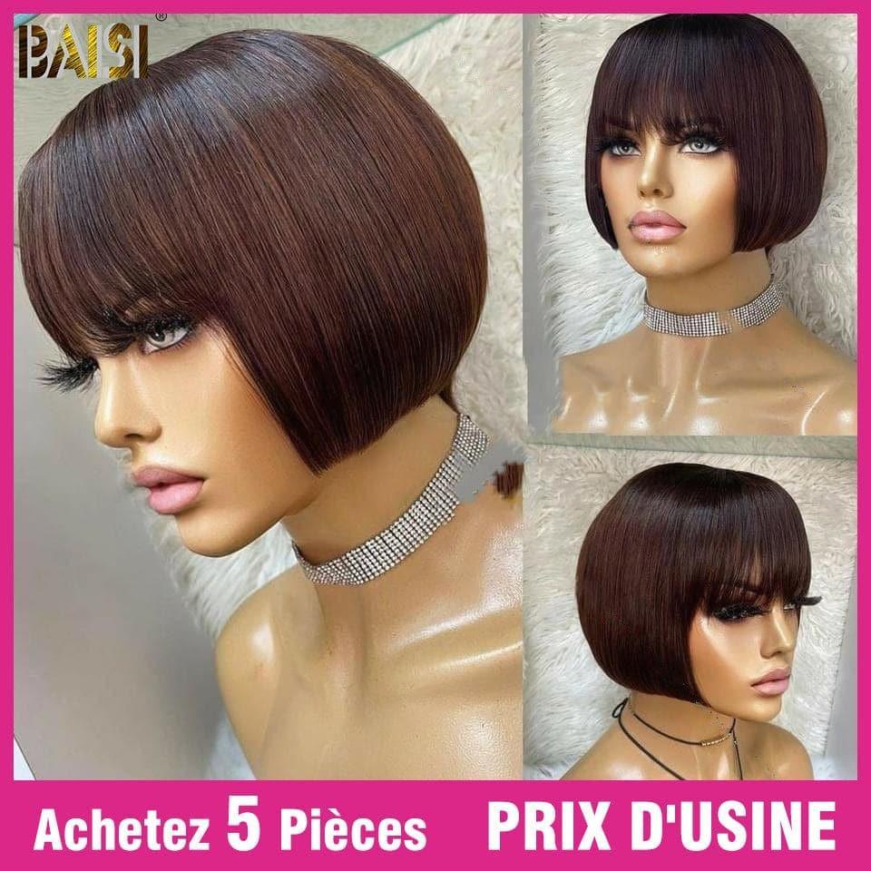 BAISI Acquista minimo 2 parrucche al prezzo di fabbrica fornitore TAGLIO CINESE SENZA LACE PARRUCCA BOB liscia #1BMIX#4 CON FRANGIA o egg wave 99J 12 pollici o nero 8 pollici 69 euro (Non serve codice)