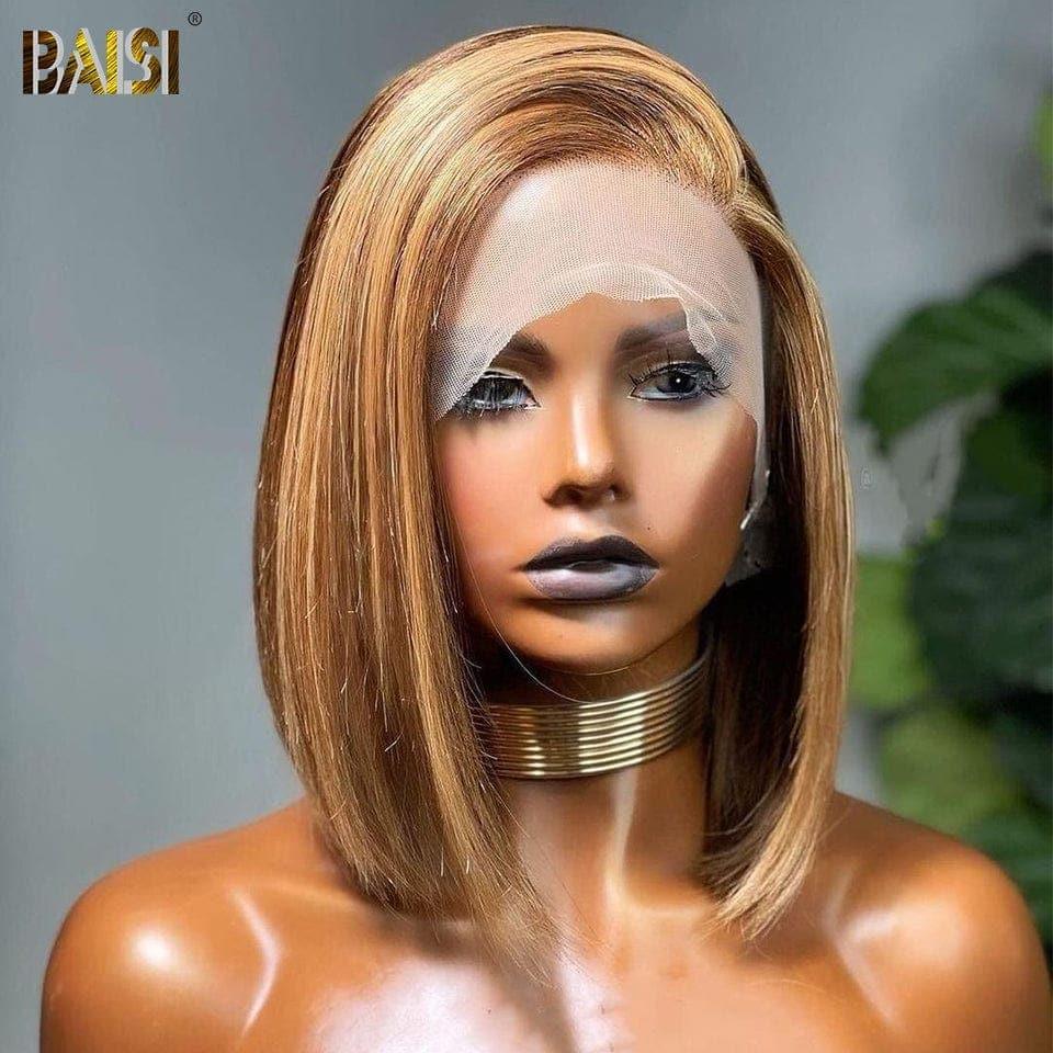 BAISI 13x4 Lace frontal High Light Perruque Bob Coupe Carrée En Couleur Variée En 100% Cheveux Humains En Mèche Indian Brésilien