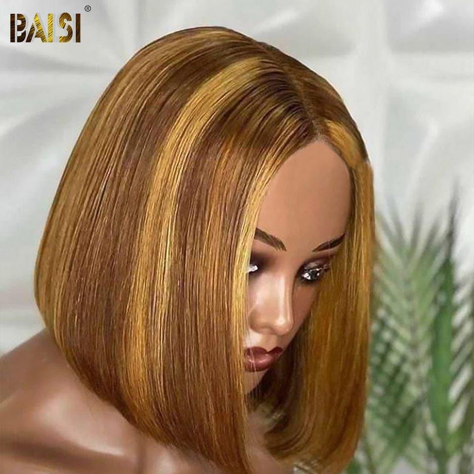 BAISI 13x4 Lace frontal High Light Perruque Bob Coupe Carrée En Couleur Variée En 100% Cheveux Humains En Mèche Indian Brésilien
