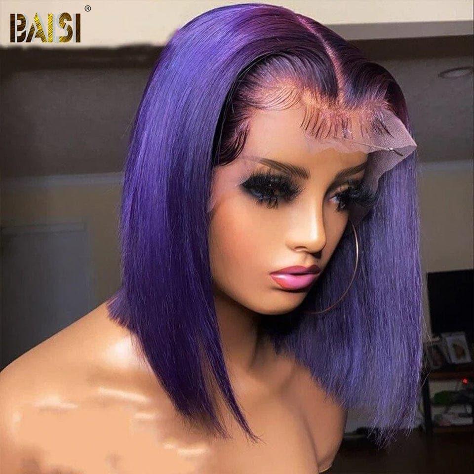 BAISI 13x4 Frontal Perruque Bob Lisse En Violet Coupe Carrée En 100% Vrais Cheveux Humains Achetez 5 Pièces PRIX D'USINE (Pas Besoin De Code)
