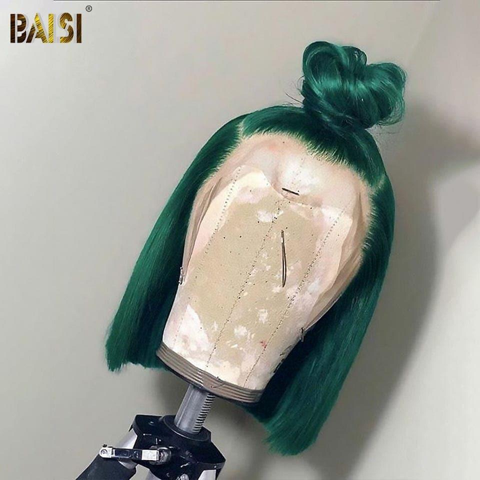 BAISI 13x4 Frontal Perruque Bob Lisse En Vert Emeraude Coupe Carrée En 100% Vrais Cheveux Humains Achetez 5 Pièces PRIX D'USINE (Pas Besoin De Code)