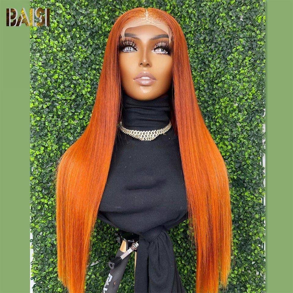 BAISI 13X4 lace  Perruque Lisse Gingembre Orange en 100% Cheveux Humains