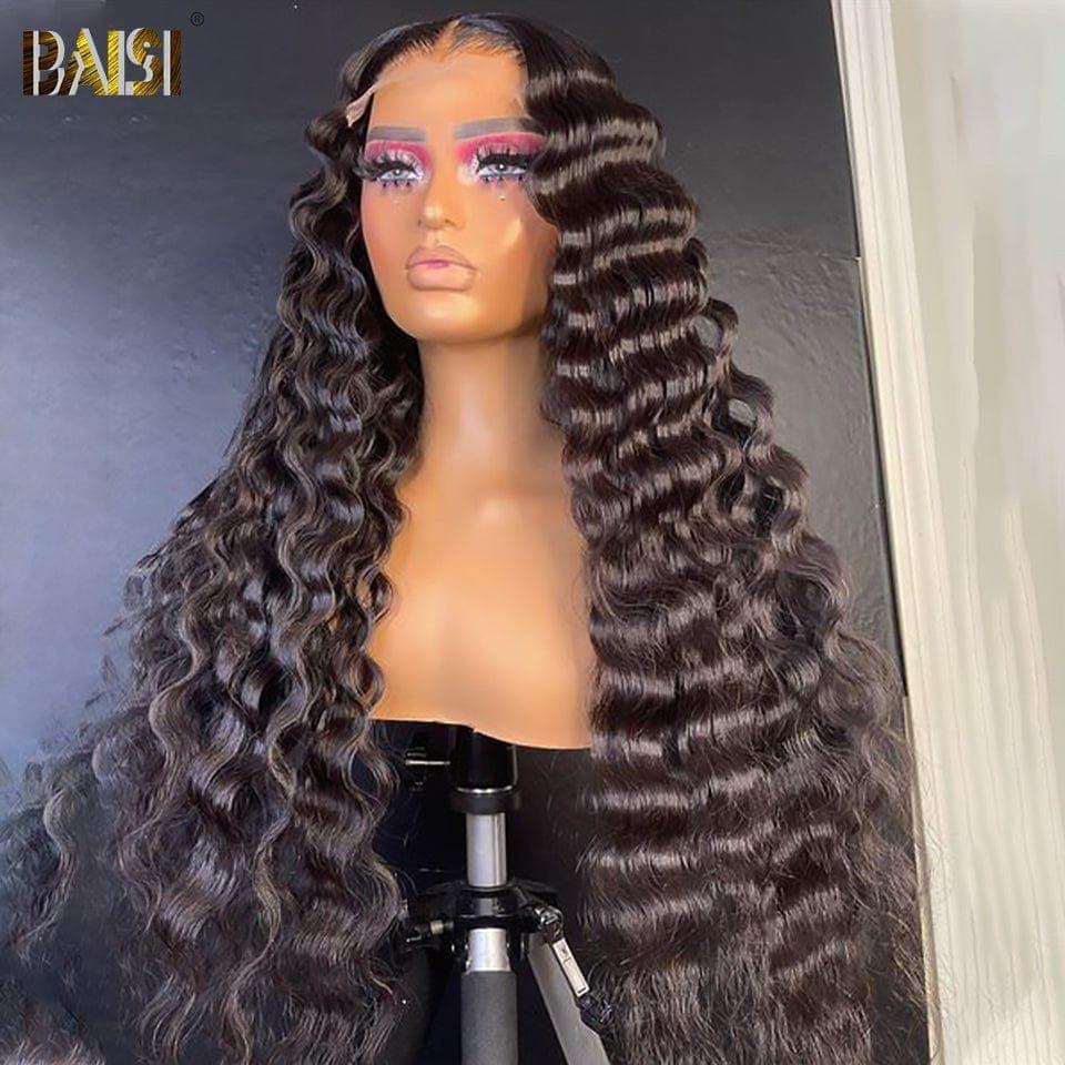 BAISI Compre 2 perucas no mínimo ao preço de fábrica, peruca Deep Wave 4x4 closure do fornecedor, 100% cabelo humano, cabelo indiano e brasileiro (sem código)