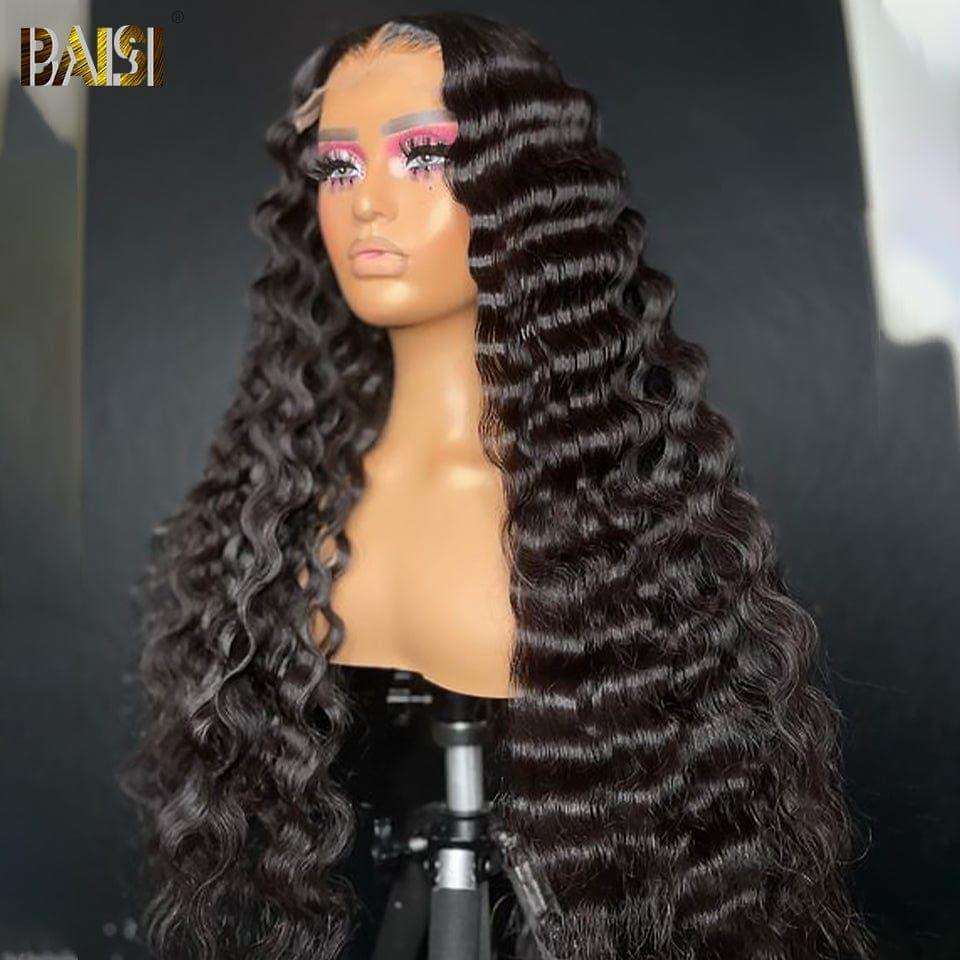 BAISI Compre 2 perucas no mínimo ao preço de fábrica, peruca Deep Wave 4x4 closure do fornecedor, 100% cabelo humano, cabelo indiano e brasileiro (sem código)