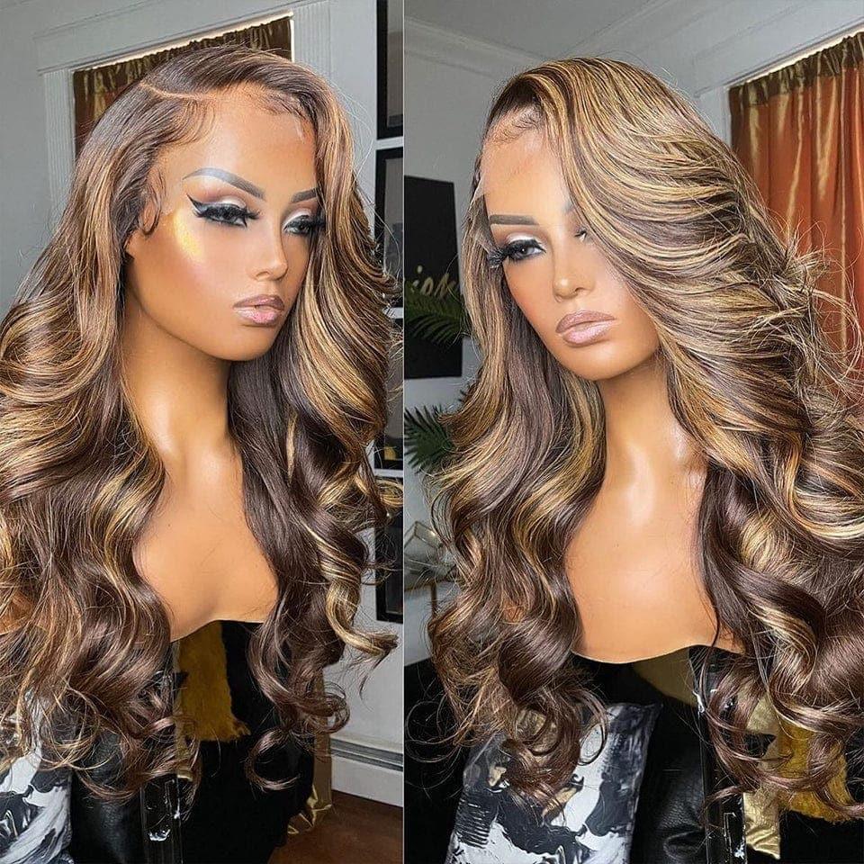 BAISI Achetez 2 perruques minimum au prix d'usine fournisseur 13x4 Frontal Lace Perruque Body Wave En Couleur Mixed #4MIX#27 Sans Colle Lace déjà couper Facile à Porter(Pas Besoin de Code)