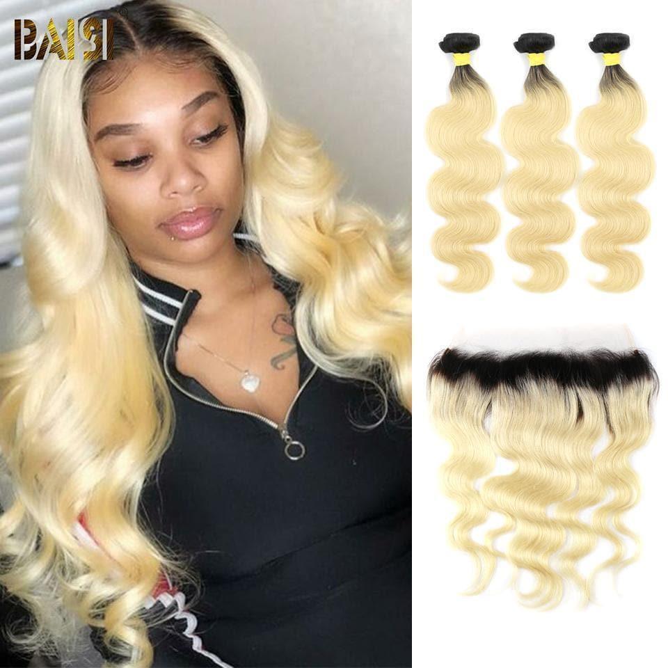 BAISI 10A 100% Cheveux Humains 1B/613# Eurasiens Ondulés Body Wave Blondes Mèche En Lot Avec Frontal