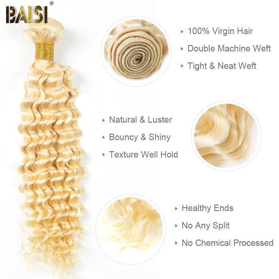 BAISI 10A 100% Cheveux Humains 613# Bouclé Deep Wave Blondes Mèche En Lot Avec Closure/Frontal