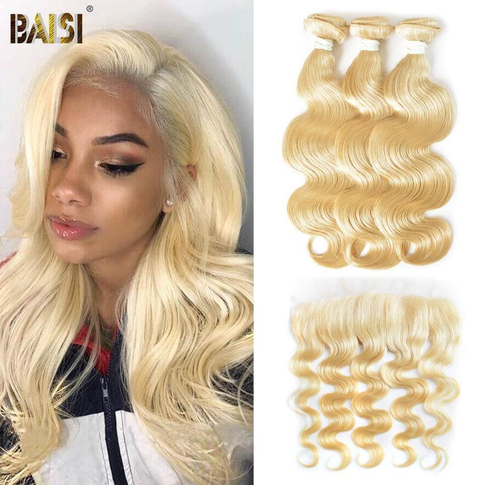BAISI 10A 100% Cheveux Humains 613# Eurasiens Ondulés Body Wave Blondes Mèche En Lot Avec Frontal