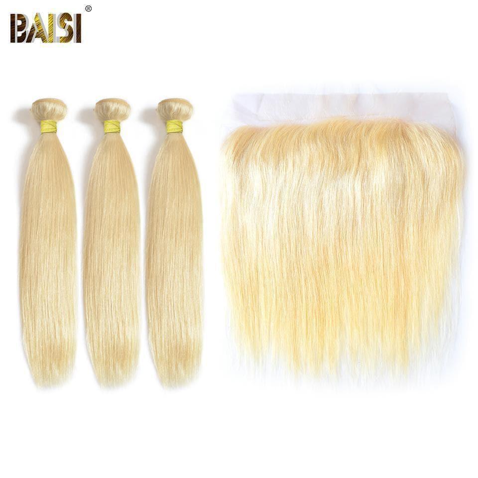 BAISI 10A 100% Cheveux Humains 613# Eurasiens Lisses Blondes Mèche En Lot Avec Frontal
