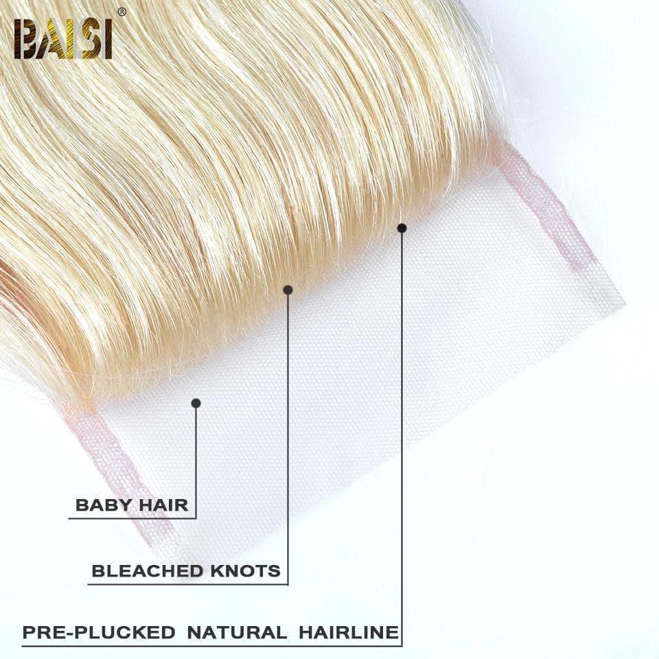 BAISI 10A Lace Closure 4x4 100% Cheveux Vierges Blondes #613 Ondulé Body Wave
